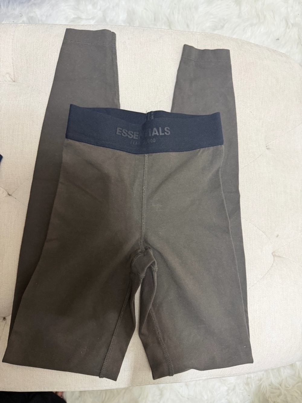 ESSENTIALS Kids Olive Leggings with Navy Waistband